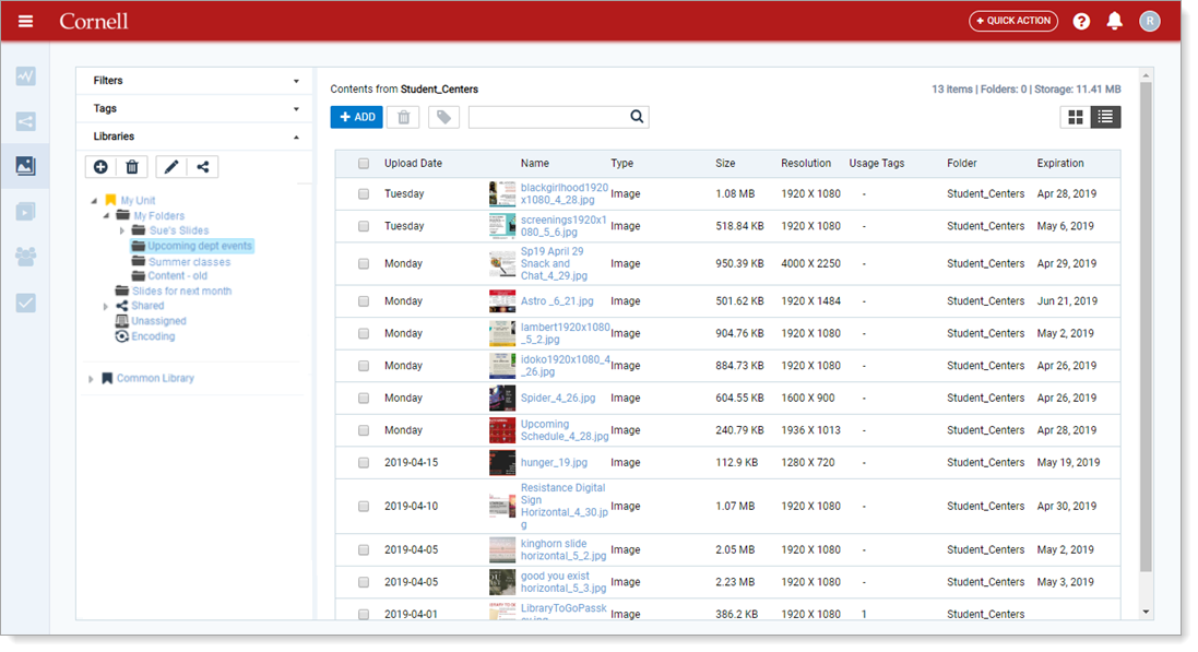 Appspace library in List view Appspace library in List view