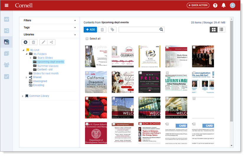Appspace library showing folders Appspace library showing folders