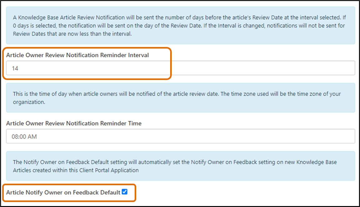 TDX KBA article review notification settings.