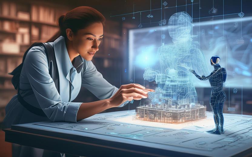 Firefly generated image of a woman working on a model with a tiny robot