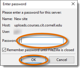 FileZilla Enter Password