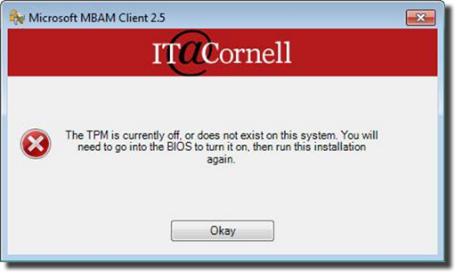 The error message starts with the TPM is currently off, or does not exist on this system