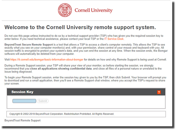 Accept A Bomgar Invitation Via Session Key It At Cornell - 