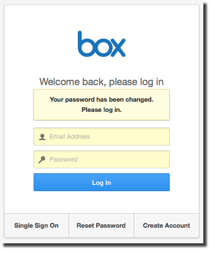 Box login with new password