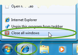 IE8 Windows 7 exit