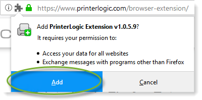 Address bar dialog box asking for permissions showing Add button