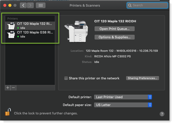 View Installed Printers (Mac) |