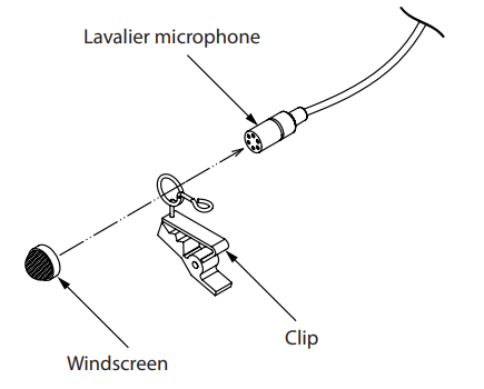 Attach the clip to the end of the microphone, then secure the wind screen.
