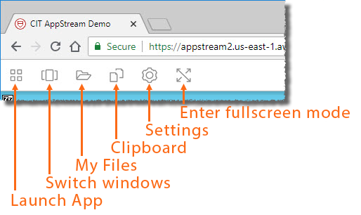 From left to right, the navigation bar icons are Launch app, Switch windows, My Files, Clipboard, Settings, and Enter fullscreen mode