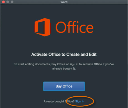 Office 365 Upgrade - Mac Activate Sign in link