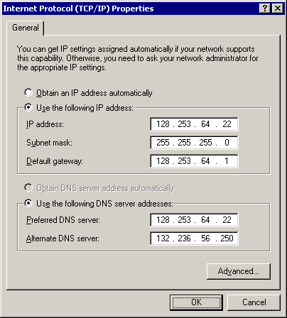 cómo asegurarse de configurar el servidor dns en los paneles de ventana 2003