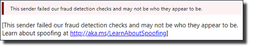 warning message - this sender failed our fraud detection