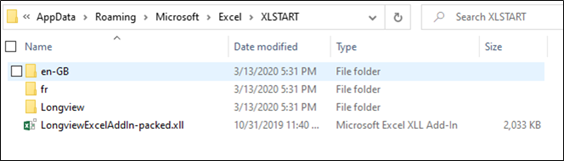 folder contains only four items: en-GB folder - fr folder - Longview folder and LongviewExcelAddin-packed.xll
