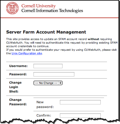 Server Farm Password Change screen