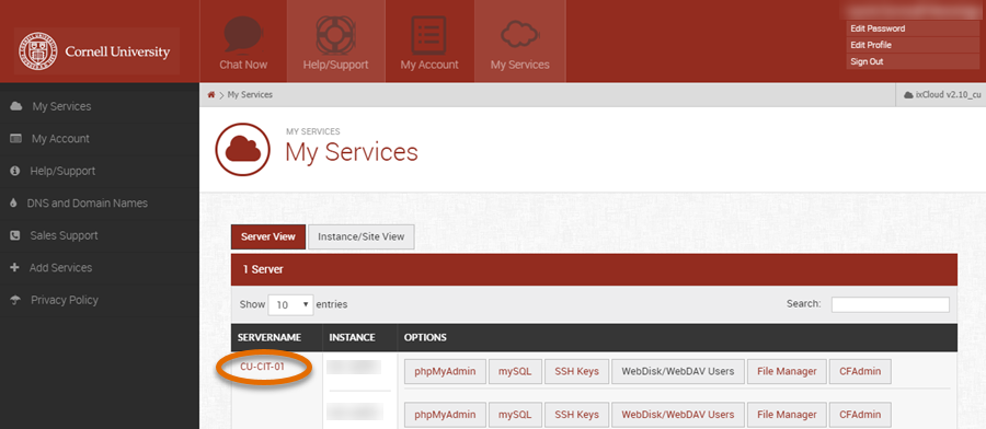 Media3 Dashboard with server name selected.