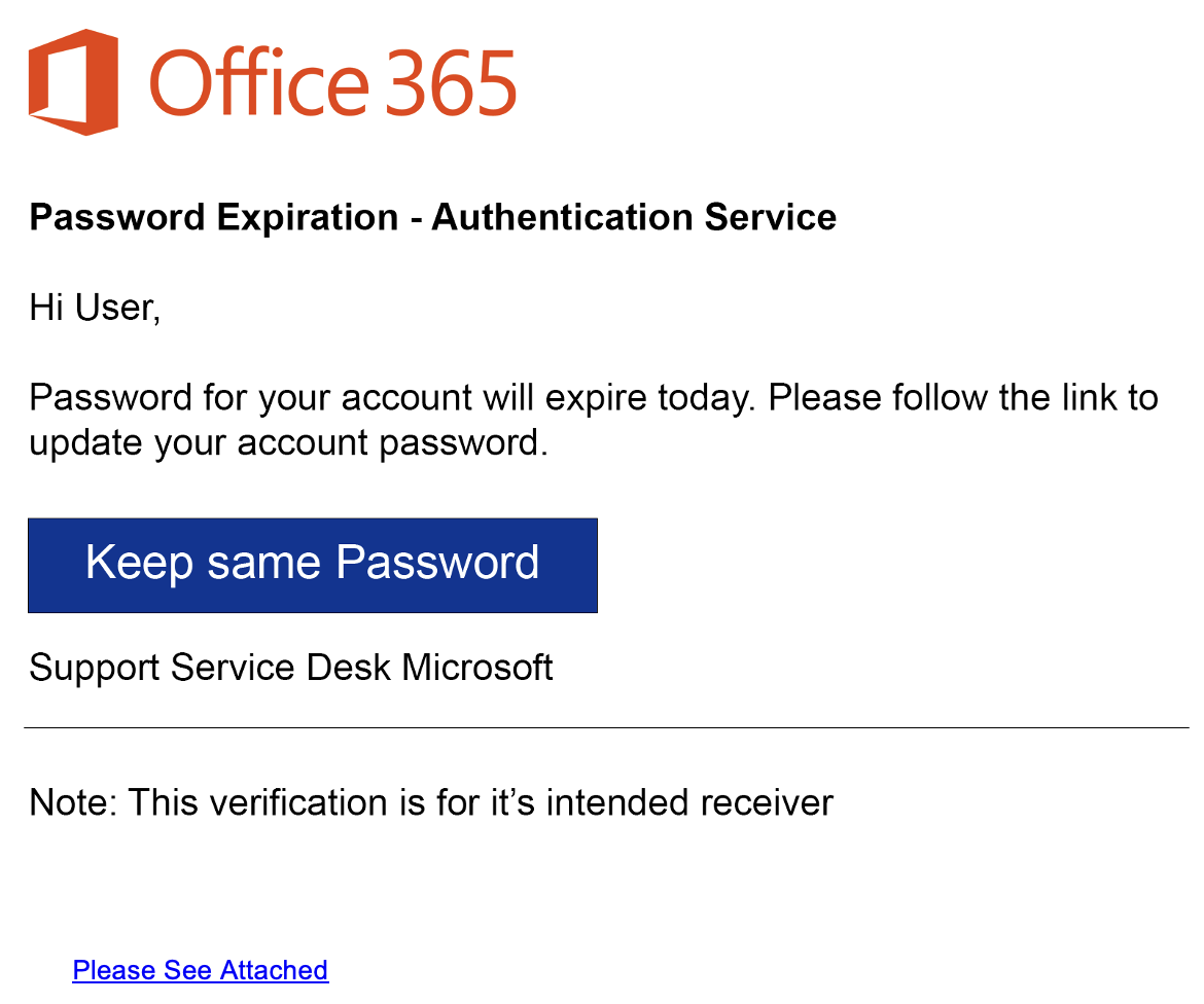 A fake Office 365-branded password expiration notification