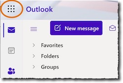 Menu will be at the top left of the screen to the left of the word Outlook, as a 9x9 series of blocks or dots