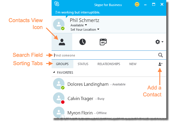 Contacts View Skype For Business For Windows It Cornell