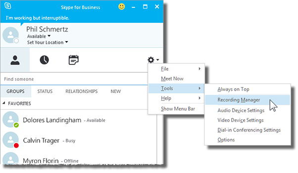 skype for business recording
