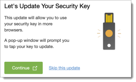 Two-Step Login "Let's Update Your Security Key" prompt