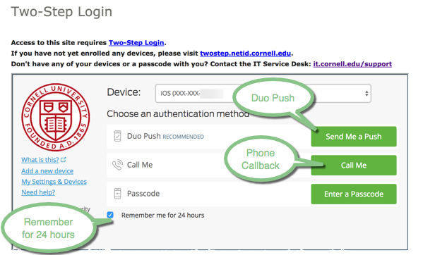 Picture of Two-Step Authentication Prompt with Remember me for 24 hours highlighted
