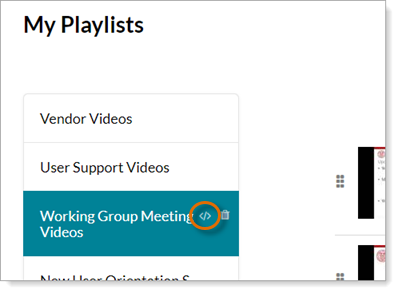 Video on Demand playlist listing showing Embed link