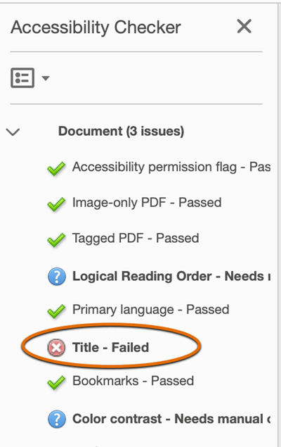 Acrobat accessibility checker fails the title check