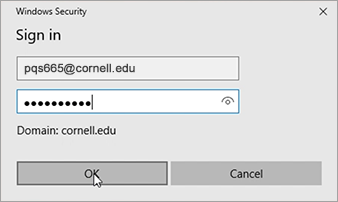 Windows 10 network sign in window showing full email address used for signin