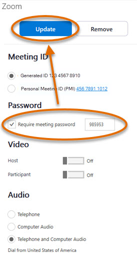 create zoom link from meeting id and password