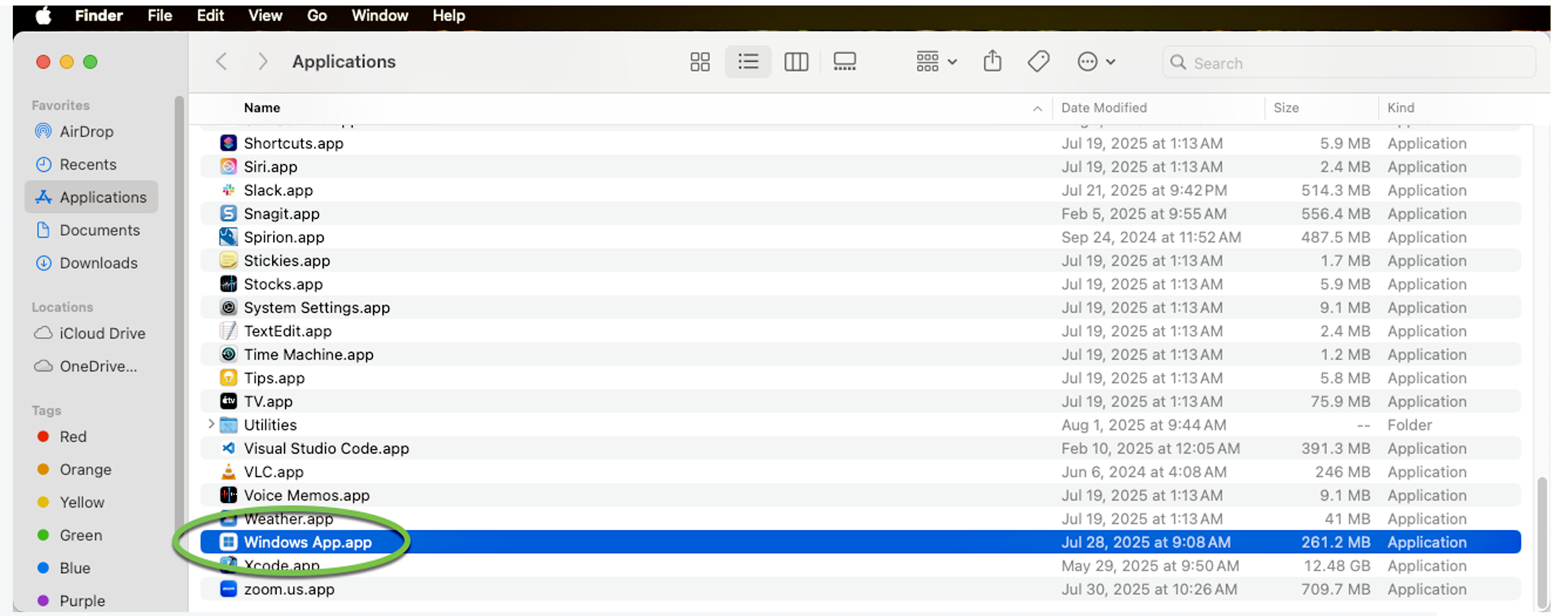 WIndow showing applications to choose from