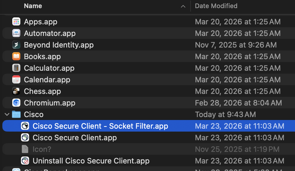 Cisco Secure Client socket filter app name example