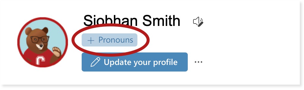 Pronouns button lies directly beneath your name