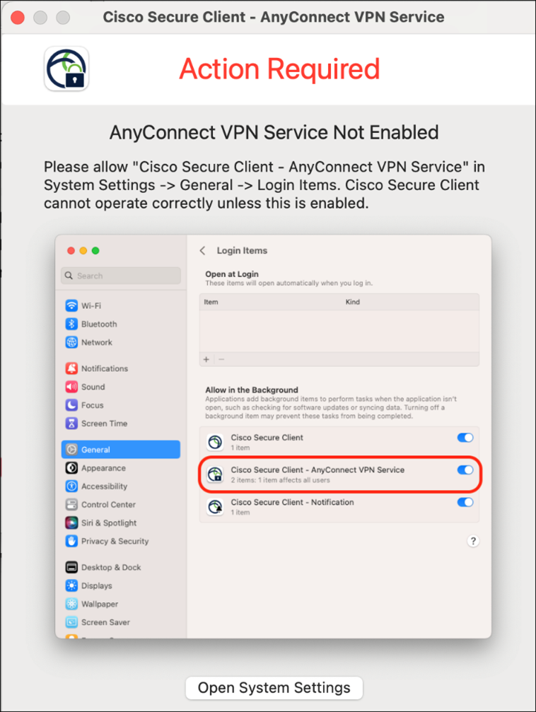 Mac pop-up on Cisco Secure Client upgrade.
