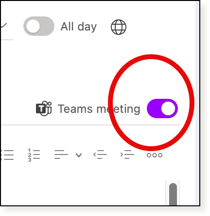 The toggle is to the right just above the notes text box