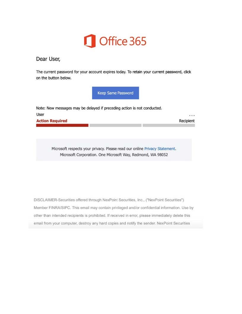 Image of phishing message