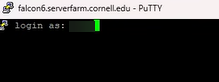 PuTTY window prompting for username.