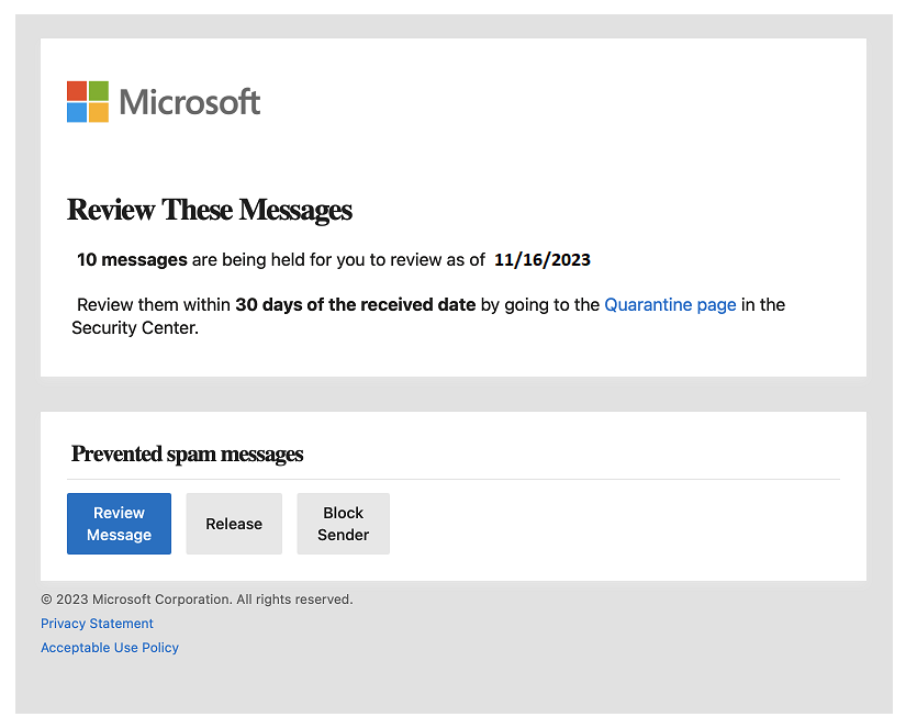 Image of phishing email