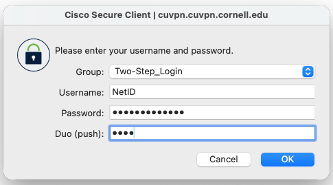 Cisco Secure Client connection popup window