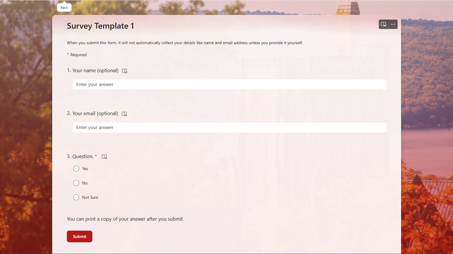 Microsoft Forms Template, red.