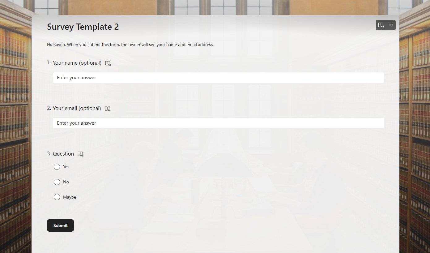 Microsoft Forms Template, library.
