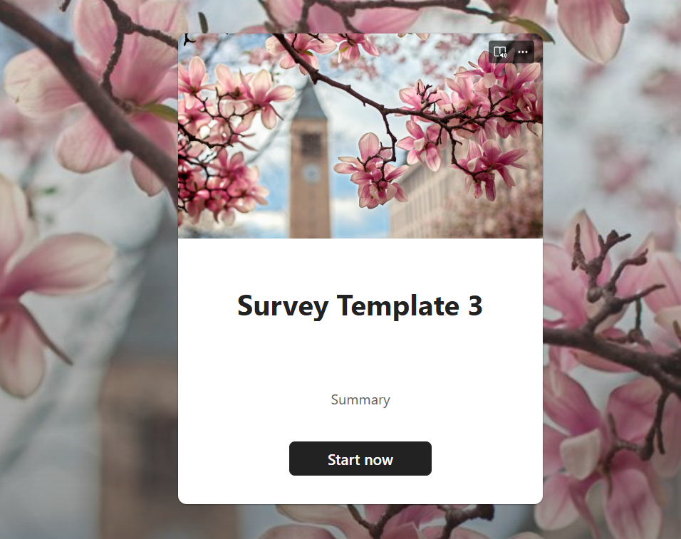 Microsoft Forms Template, clocktower and flowering tree.