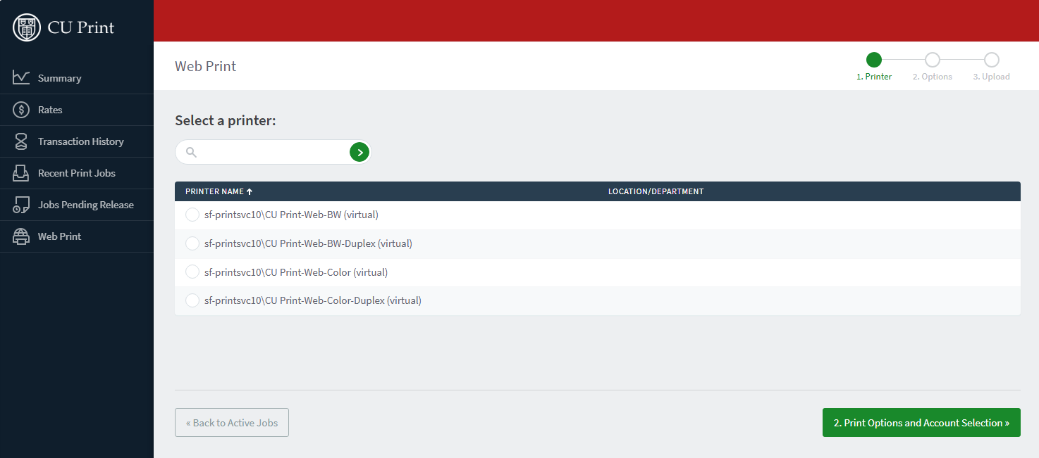 menu to select a printer