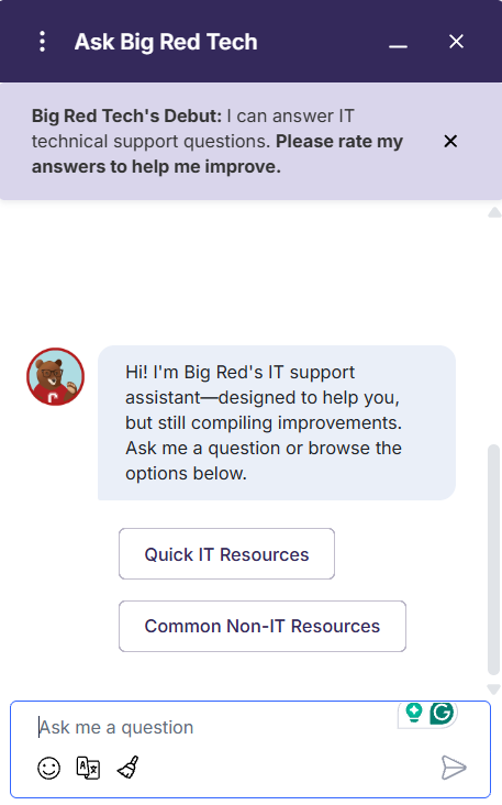 chatbot for IT technical support welcome screenshot