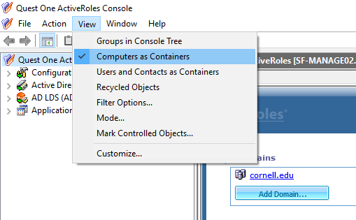 ARS console View menu.