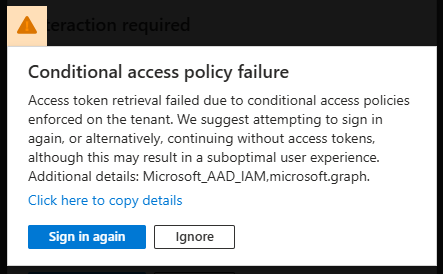 Conditional access policy failure error message