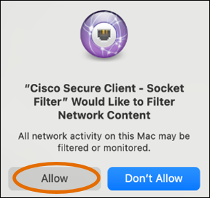 Network Content Filter Permissions window with "Allow" circled.