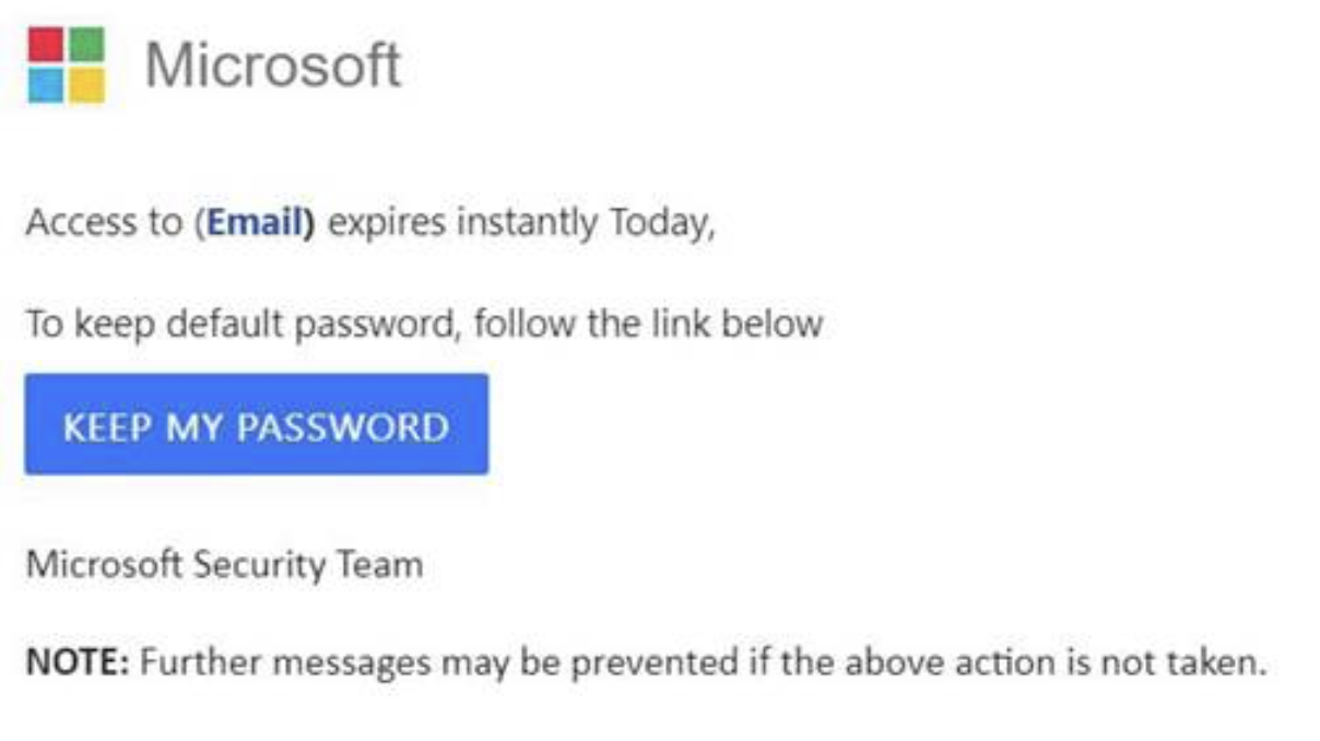 A fake Microsoft-branded notification with a Keep My Password button.