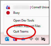Quit is the last menu item from the main Teams menu