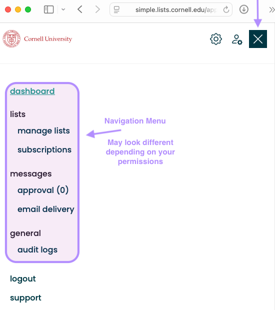 simplelists navigation menu