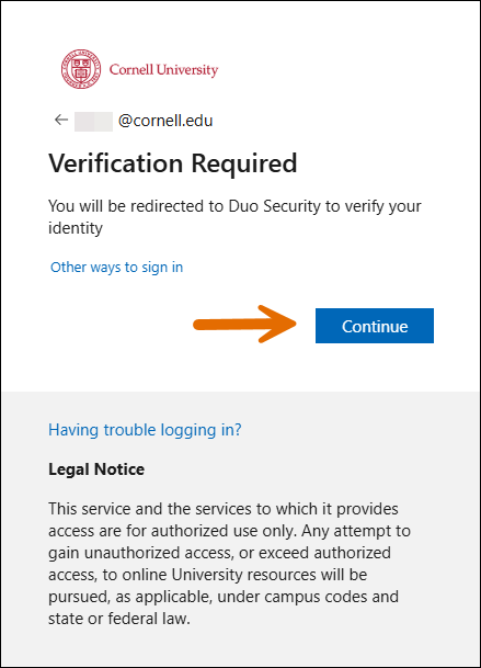 Verification Required window with arrow pointing to Continue button.